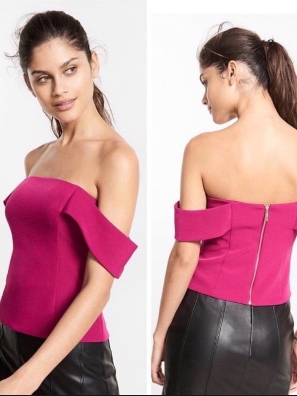 Express Off-Shoulder Magenta Crop Top